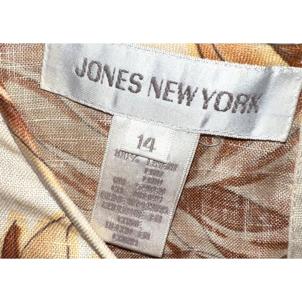 Jones New York Floral Short Sleeve Blouse Size 14 Lightweight Beige/Brown - Picture 2 of 2